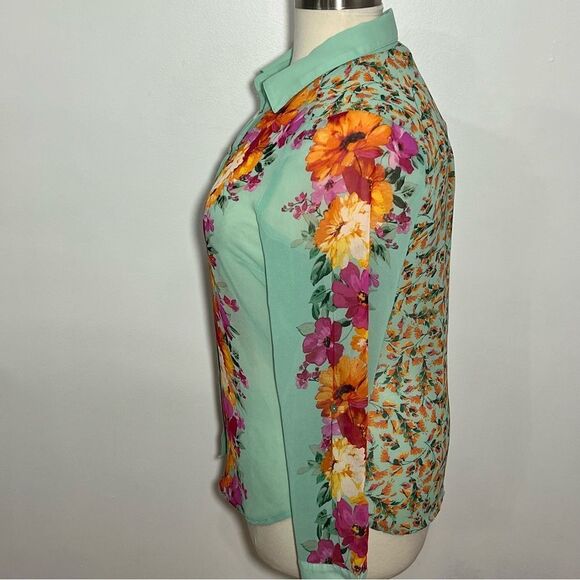 Fig and Flower Mint‎ Green Floral Button Up Long Sleeve Top  -- XL - Picture 6 of 15